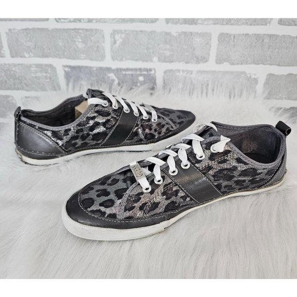 Guess Leopard Print Silver Pewter Metallic Logo Womens Size 8.5 Sneakers‎ - Picture 5 of 10